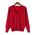 thumbnail image 5 of Domzest Button Front Cardigan for Women Lightweight Long Sleeve V Neck Knitwear Soft Basic Knit Cardigan Sweater Red L, 5 of 6