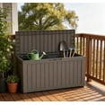 thumbnail image 2 of KAMEROUT 120 Gallon Resin Deck Box, Package Delivery Box with Lockable Lid, Waterproof Outdoor Storage Box For Garden Tools, Patio Cushions, Brown, 2 of 6