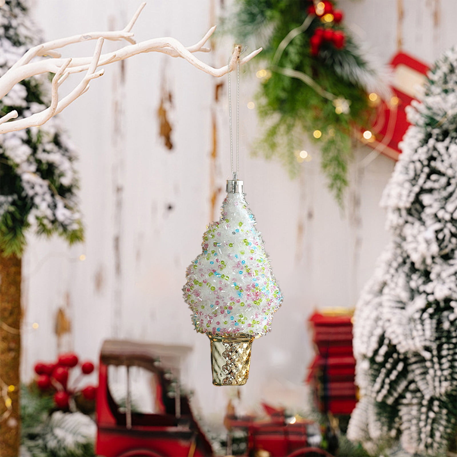 SLYNSHome Boules De Sapin De Noël Ornement Suspendu Pendentif Vintage En Plastique Pour Bricolage Intérieur Extérieur Fournitures De Fête