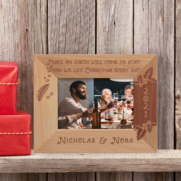 Peace On Earth Will Come To Stay, When We Live Christmas Every Day Personalized Wooden Frame-5" x 3 1/2" Brown Horizontal