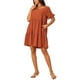 thumbnail image 4 of Vestido casual de mujer con cuello en V, estilo babydoll, con bolsillos, mangas cortas con volantes, lazo y fluido, vestido de playa en rojo ladrillo M, 4 of 6