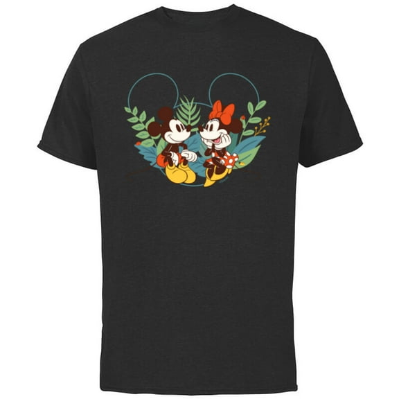 Disney Mickey & Minnie Mouse Spring Chat Botanical Garden - Short Sleeve Cotton T-Shirt for Adults - Customized-Black