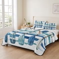 thumbnail image 2 of Twin XL Quilt Set 68''x98'', Lake Paddles Lightweight Summer Bedspread Coverlet Set with 2 Pillow Shams, Summer Watercolor Teal Blue Striped Breathable All Season Quilt Bedding for Dorm/Guest Room, 2 of 9