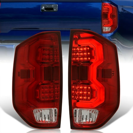 AJP Distributors Red Lens Chrome Housing White Tube LED Tail Lights Brake Stop Signal Lamps Set Compatible/Replacement For Toyota Tundra 2014 2015 2016 2017 2018 2019 2020 2021 14 15 16 17 18 19 20 21