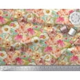 thumbnail image 3 of Soimoi Green Cotton Cambric Fabric Anemone & Roses Floral Print Fabric by the Yard 56 Inch Wide, 3 of 3
