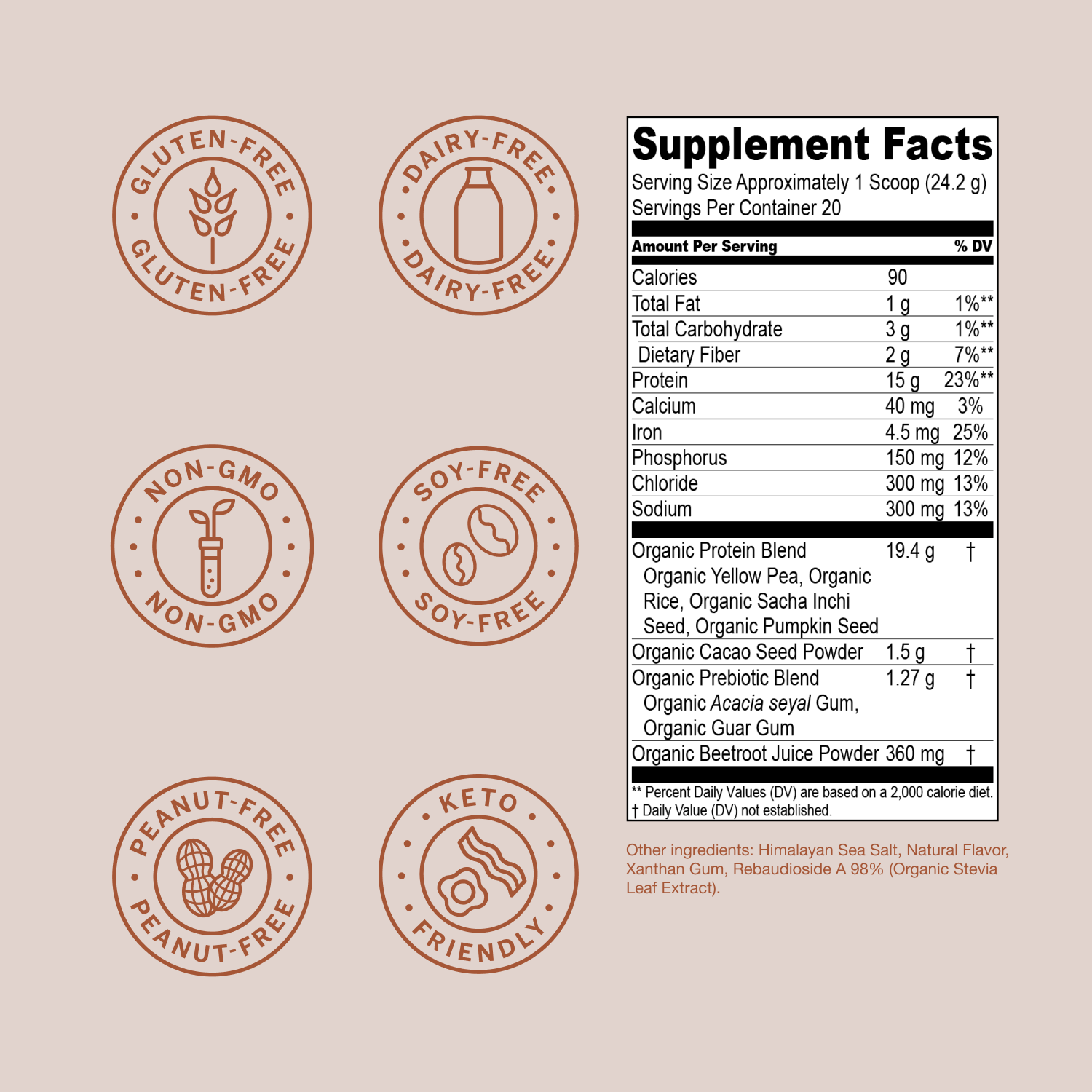 Live Conscious Pea Protein Powder, Cosmic Cacao Chocolate, Pea Brown Rice Pumpkin & Sacha Inchi Blend, 20 Servings