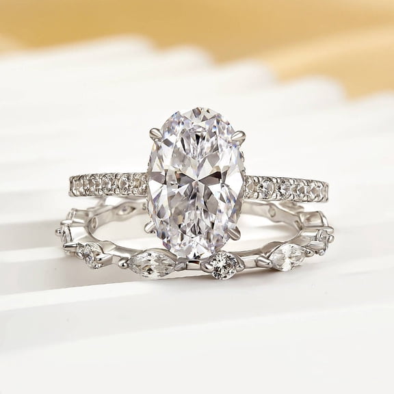 Veda Jewel 14K White Gold Plated Wedding Ring - 2 Ct Oval Cut VVS1/D Lab Created Simulated Diamond Women's Engagement Ring - Bridal Set Solitaire with Accents - A Perfect Gift for Her