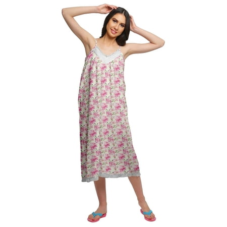 

Moomaya WoMen s Printed Spaghetti Strap Nightdress Knee Length Sleepwear Gown