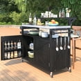 thumbnail image 2 of 53.3" Outdoor Kitchen Island with Raised Shelf, Solid Wood Storage Cabinet with Stainless Steel Top, Outdoor Rolling Grill Cart with Internal Storage Rack, Adjustable Shelf, 2 of 9