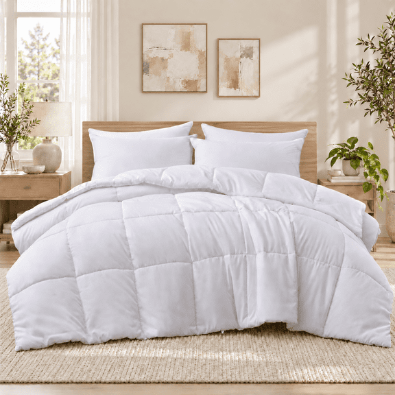 Unikome Queen Lightweight Comforter, Soft Down Alternative Bed Comforter, Cozy Duvet Insert with 4 Corner Loops & 4 Side Ties, Machine Washable Bedding, White 88x92"
