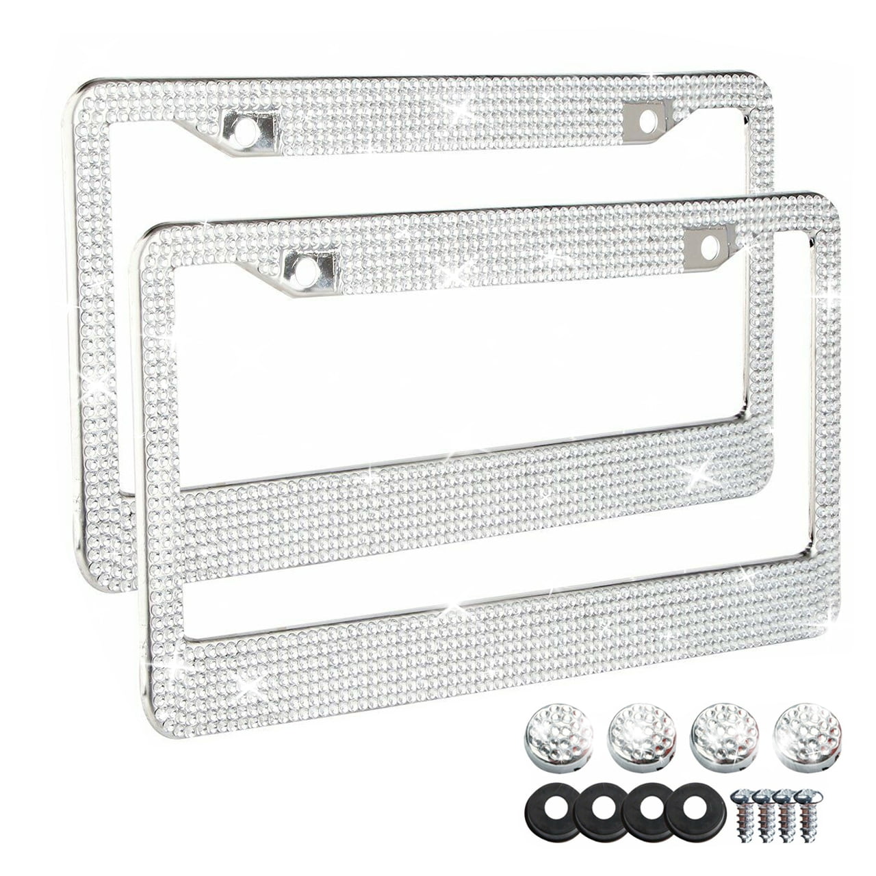 Bling License Plate Frames Bedazzled Crystal Car License Plate Cover 2PCS Rhinestone License Plate Frame Sparkly Stainless Steel License Plate Frames with Premium Gift Box for Women/Girls/Friends 