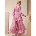 thumbnail image 6 of Womens Pink Elegant High Neck Long Sleeve Pleated Maxi Dress With Ruched, 6 of 6