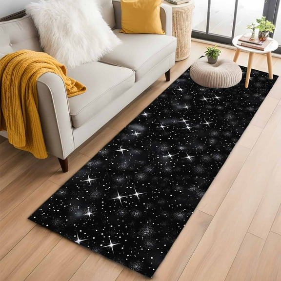 Starry Sky Kitchen Runner Rug 2x6 Washable Runners for Hallway Non Slip Modern Black Abstract Dots Stars Aesthetic Large Area Rug Indoor Floor Carpet for Bathroom Laundry Entryway Bedroom Living Room