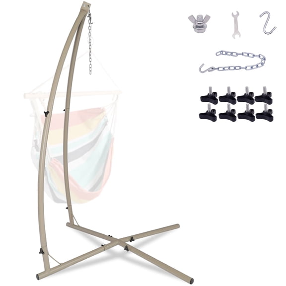 LAZZO C-Type Hammock Chair Stand,Heavy Duty Steel Solid Hammock Rack Stand,Beige