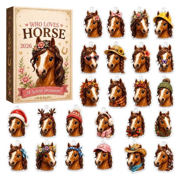 Who Loves Horse Advent Calendar 2026, Christmas Advent Calendar with 24 Pieces 2D Acrylic Cute Figurines, Uniquee Christmas Tree Decorations for Kids Adults, Holiday Decor Gift