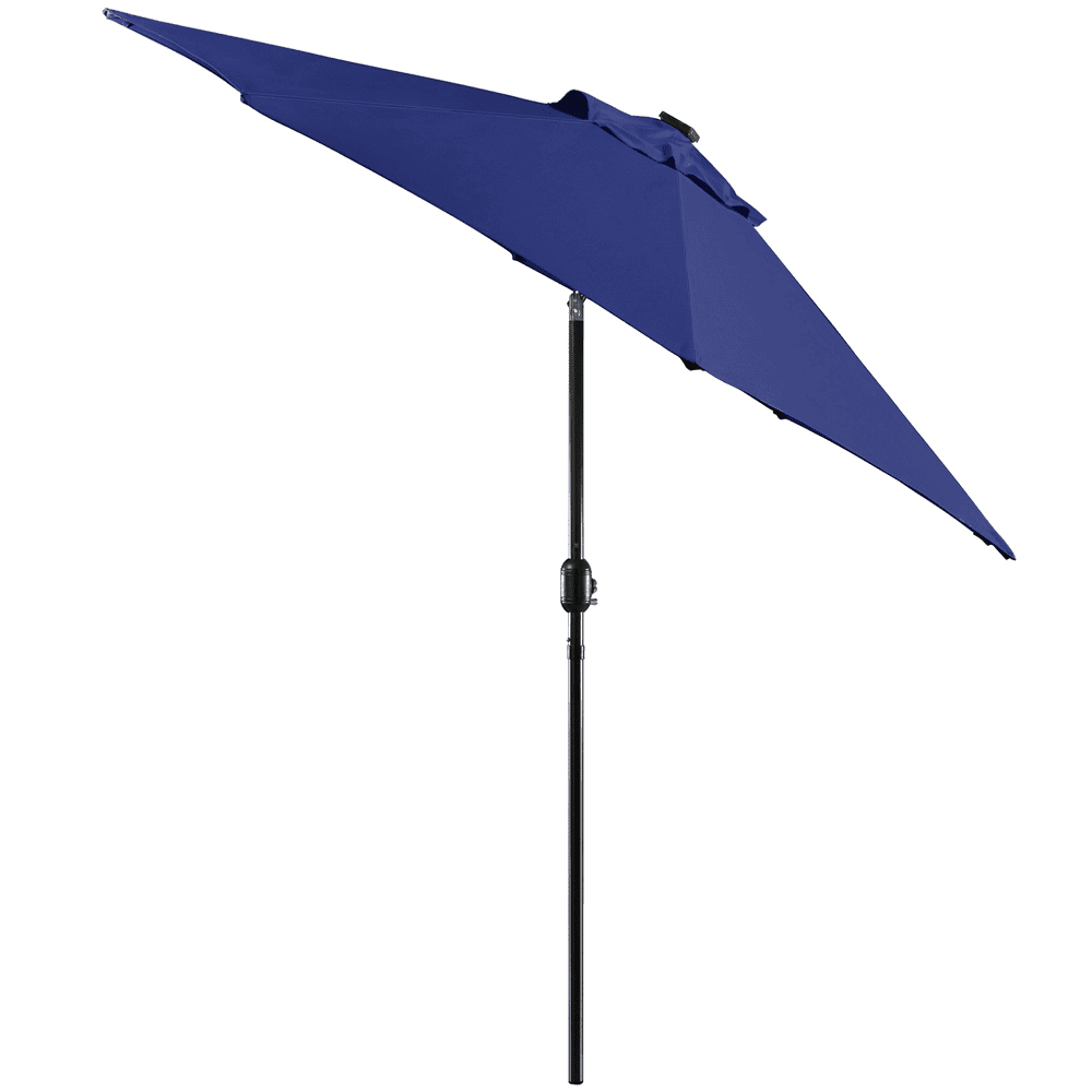 Renwick 9ft Outdoor Market Patio Umbrella with 32 LED Lights, Navy Blue