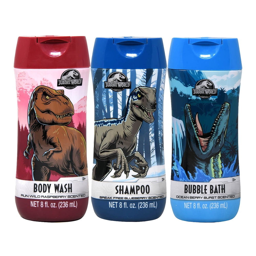 Jurassic World Bathroom Set, 8oz Bubble Bath, Shampoo 8oz Bottle, and
