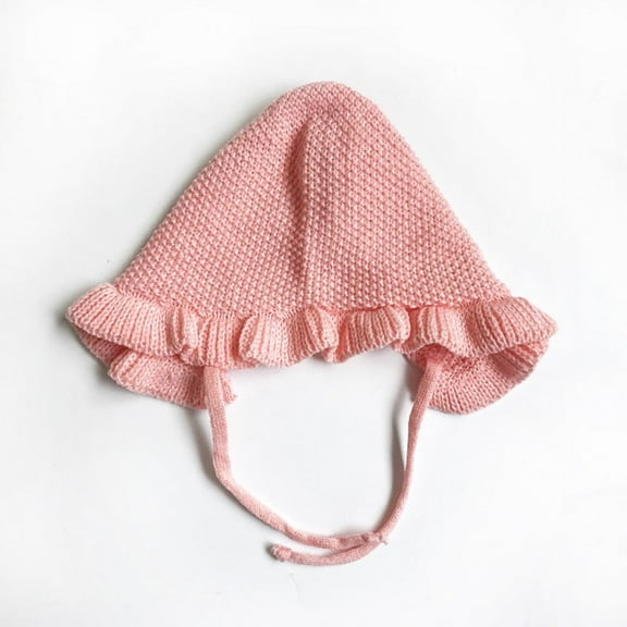 Balems Spring Newborn Baby Hat with Ear Handmade Knitting Monolayer Ruffle Warmer Caps