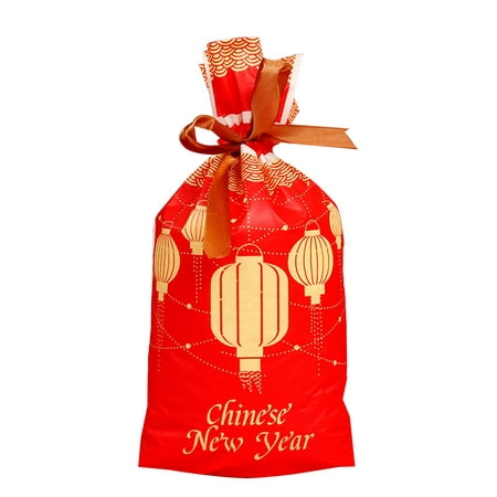 

50pcs 2022 Chinese New Year Candy Bag Plastic Drawstring Gift Treat Bags for Birthday Party Snack Wrapping Packaging Favors