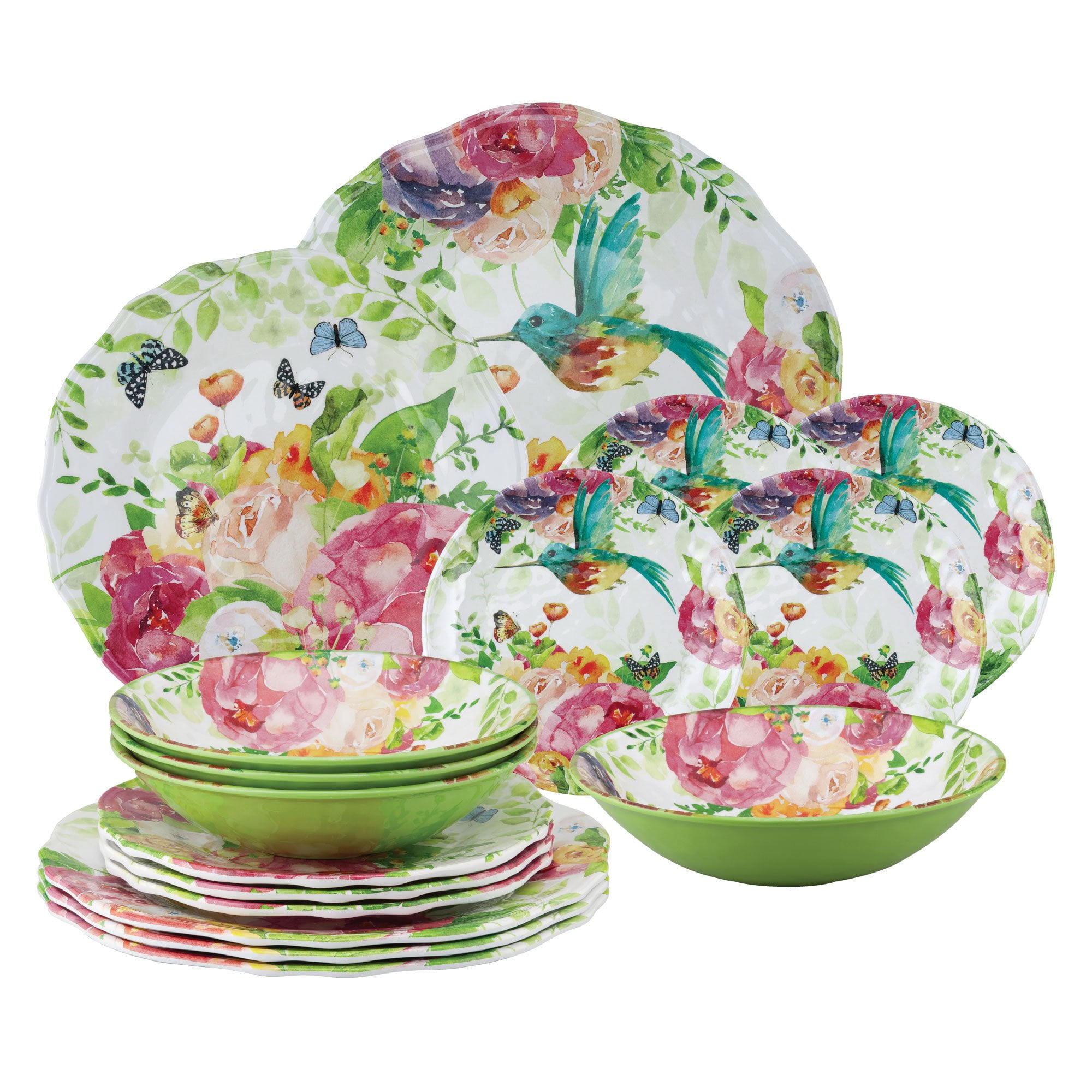 Gourmet Art 16-Piece Rose Garden Heavyweight and Durable Melamine Dinnerware Set, Service for 4. Includes Dinner Plates, Salad Plates, Dessert Plates ...