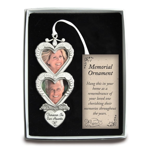 FB Jewels Silver-tone In Loving Memory Double Heart Photo Frame Ornament