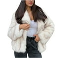 thumbnail image 2 of Womens Coats Long Sleeve Warm Faux Furry Coat Jacket Winter Solid Turn Down Outerwear,Coats for Women White S, 2 of 6