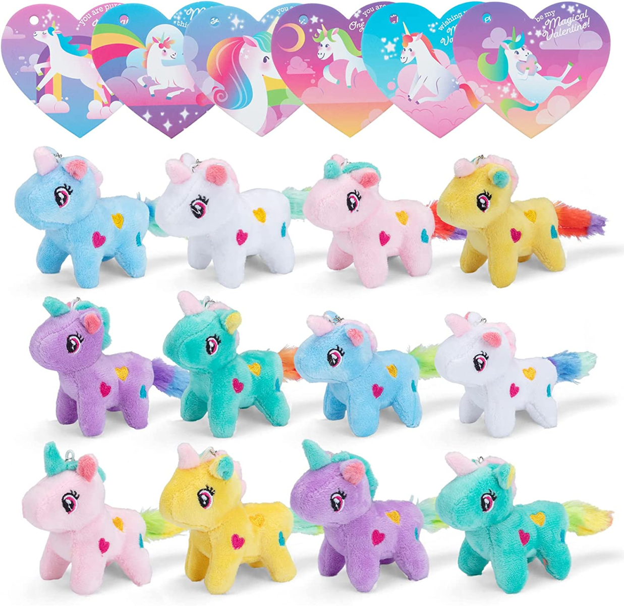 12 Packs Valentine's Day Heart Cards with Plush Toy, Mini Stuffed Plush