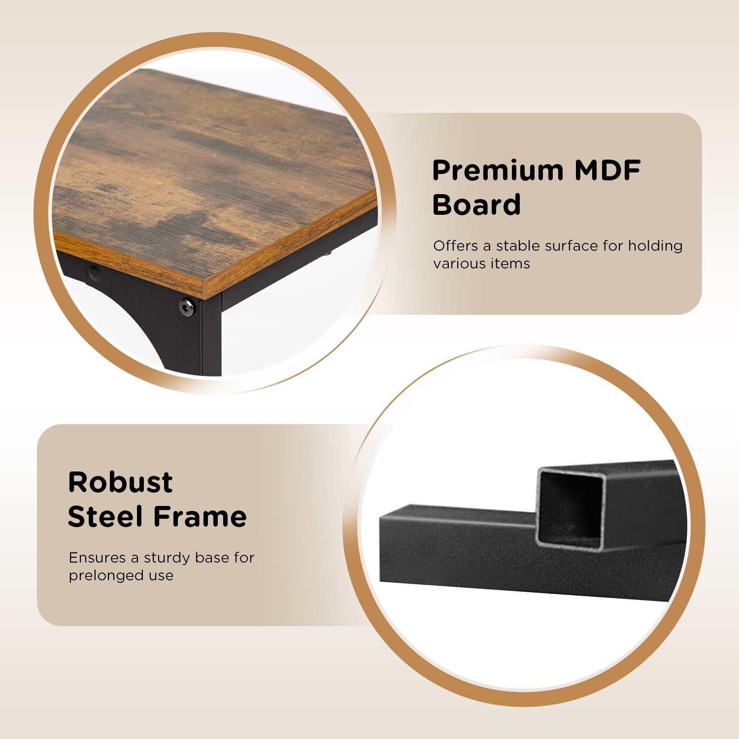 NiamVelo C-Shaped End Table Set of 2 , Small Side Table for Couch, Sofa Table with Metal Frame for Living Room, Bedroom, Bedside （Brown）