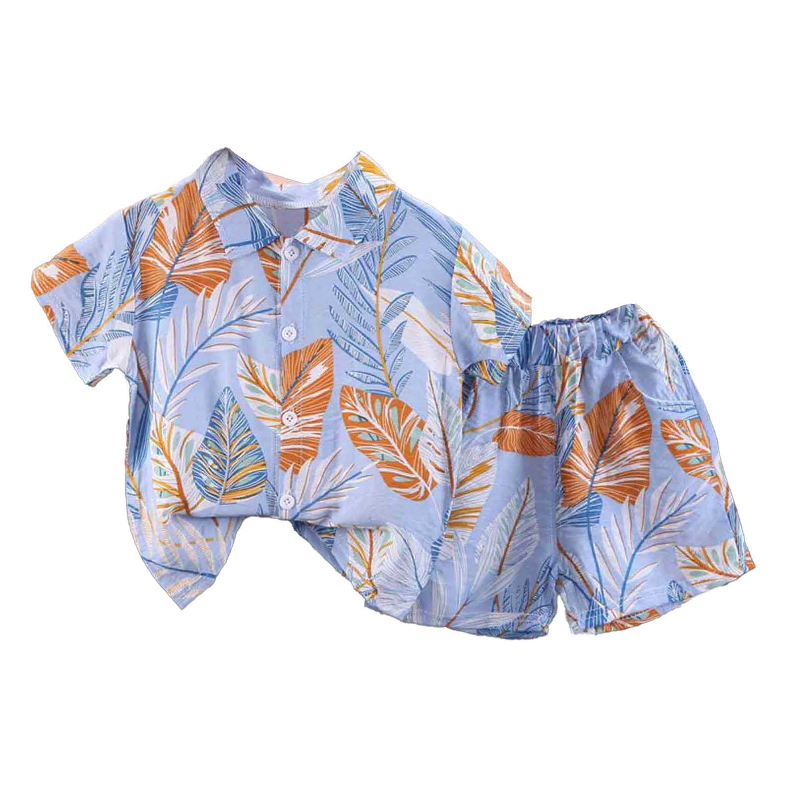 Ensemble Hawaïen Pour Garçon 3-10 Ans - Chemise & Short D'Été - Imprimé Floral - Tenue Plage & Vacances