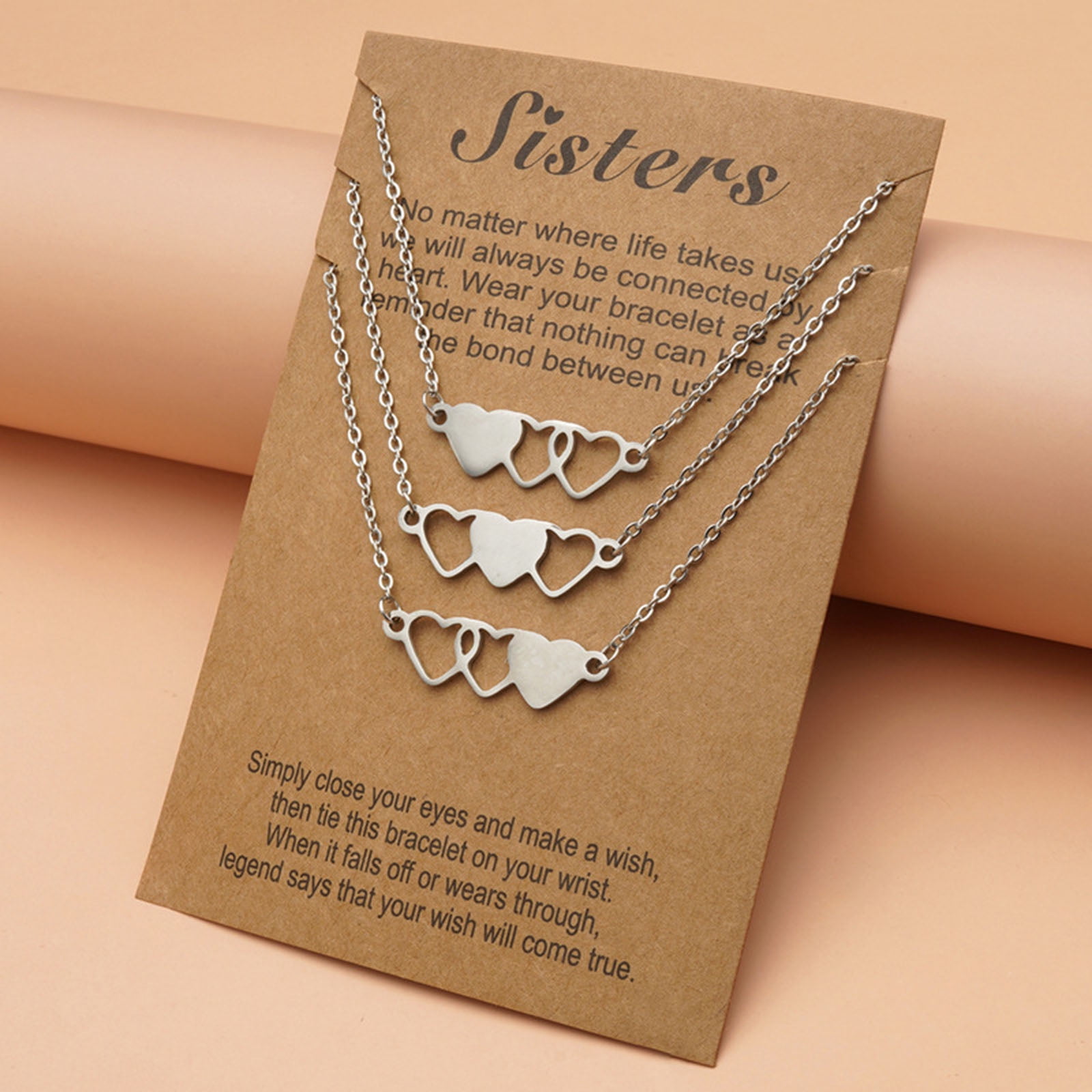 3-pcs/set Best Friend Bracelets 3-pcs Long Distance Friendship Card  Necklaces Heart-shaped Clavicle Chain For Sisters | Fruugo TR