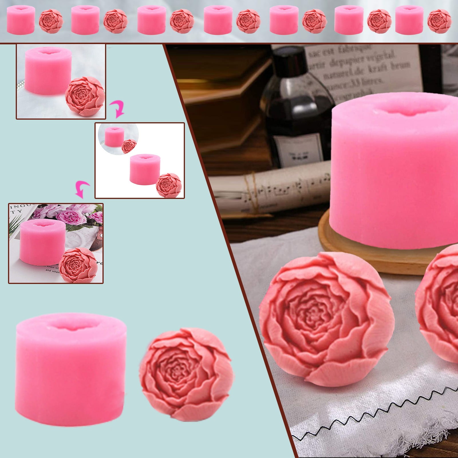 Heart Flower Silicone Candle Mold 3D Rose Candle Mold Code 158 at