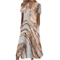 thumbnail image 1 of vestido de verano casual estampado con cuello en v y manga corta para mujer marrón/l, 1 of 6