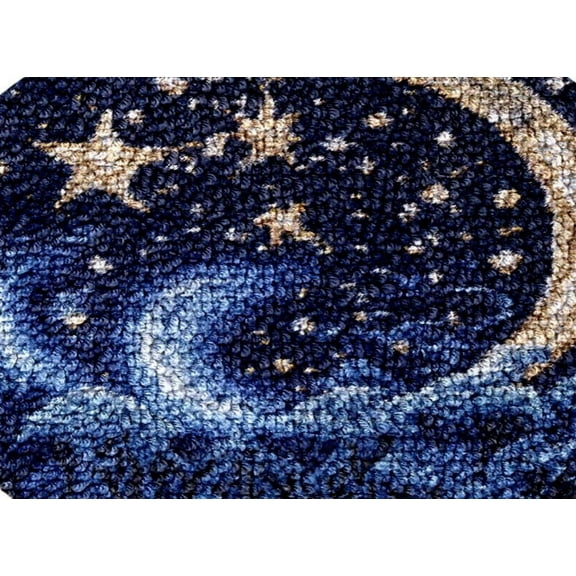 Night Moon Shining Stars Latch Hook Rug kits Color Printed Crochet Yarn Needlework DIY Hooking Latch Kit Carpet Embroidery Rug Cover Mat for Christmas Chair Cushion Floor Decoration 60x40cm(1)