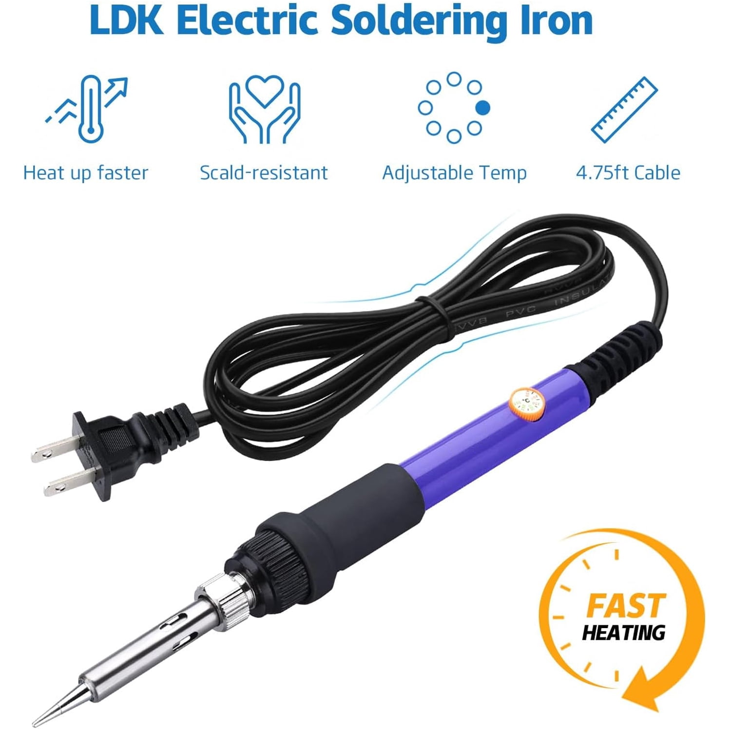 USTOP Soldering Iron Kit Electric 60W 110V Adjustable Temperature Soldering Gun Welding Tools, 5pcs Replacement Tips and Solder Wire Tube (Basic)