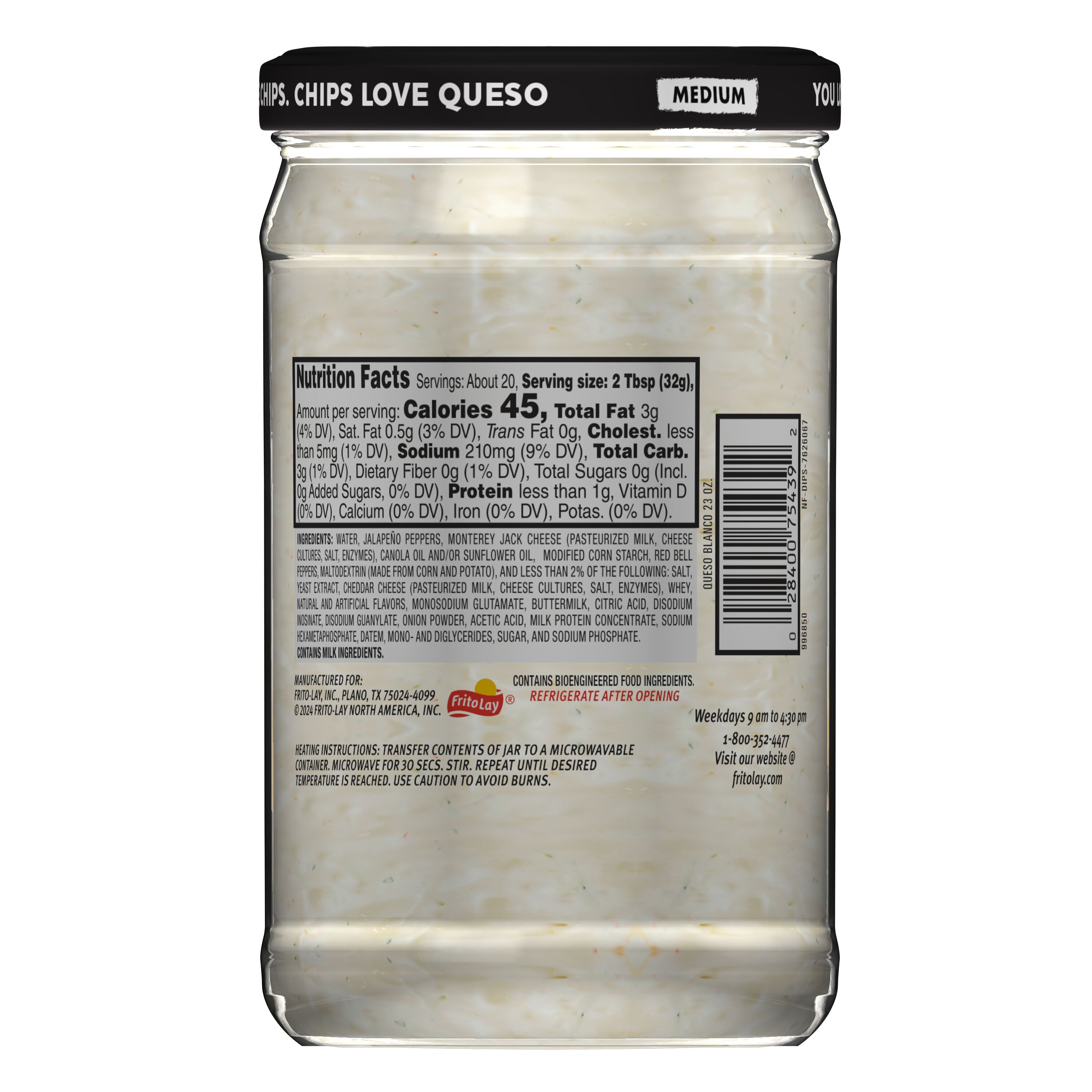 Tostitos Medium Blanco Flavored Queso Dip, 23 oz Jar