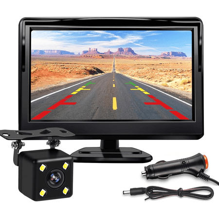 Backup Camera with 5Inch Monitor, 170 Degree Wide View Angel Night Vision Waterproof Vehicle Reverse Rear View Camera System for Car Truck
