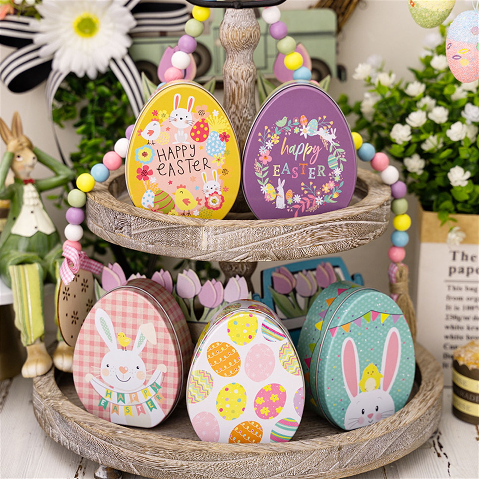 8x/Set Candy Boxes Easter Eggs Candy Boxes Eggs Shape Cookie Container with Pattern Snacks Boxes Easter Toy