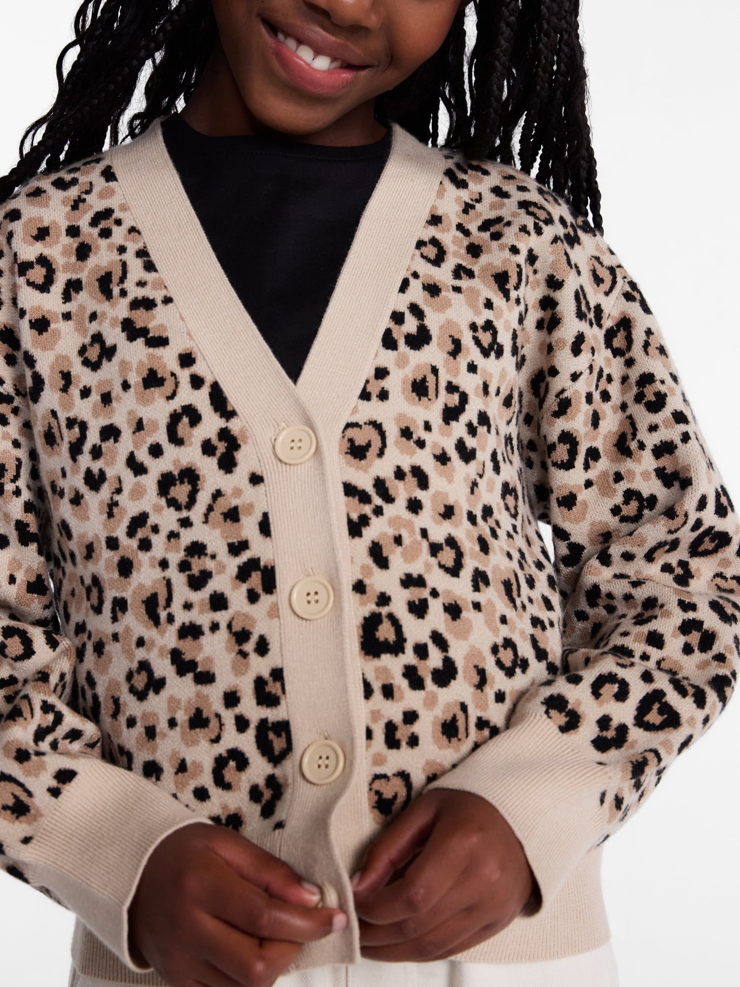 Wonder Nation Girls' Button Front Cardigan Sweater with Long Sleeves, Sizes 4-18 & Plus