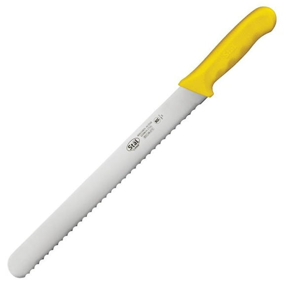 Winco KWP-121Y Stal 12 in. Wavy Edge Slicer - Yellow Polypropylene Handle, Straight