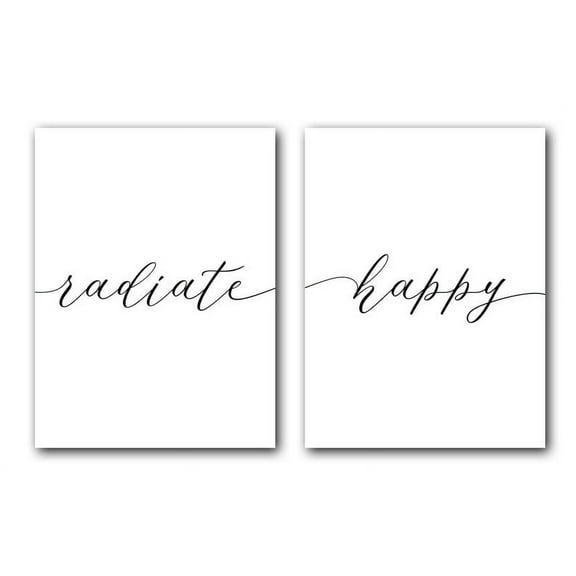 Radiate Happy, Minimalist Quote Home Wall Art Decor, 18 x 24 Inches Set of 2 Poster Print