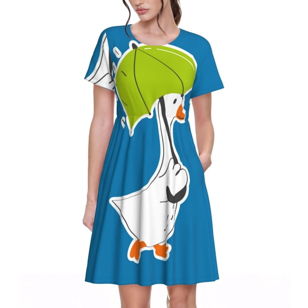 Disketp Goose Holding an Umbrella para Vestido de Manga Corta para Mujeres, Vestidos de Verano para Mujeres, Casual y Holgado para la Playa