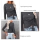 thumbnail image 4 of Blusa ajustada de manga larga gris oscuro con escote fruncido y detalle de cordón, tejido elástico para el trabajo o citas, talla S, 4 of 5