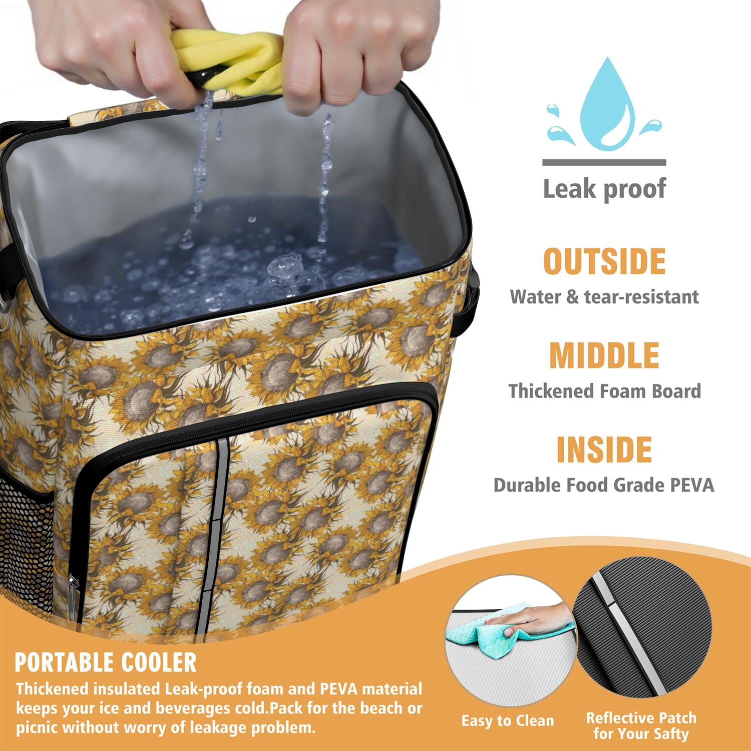 Travel Cooler Bag - Sunflower Camping Beer Cooler Backpack with Bottle Opener- Waterproof Insulated Picnic Backpacks - Cooler Bag for Beach