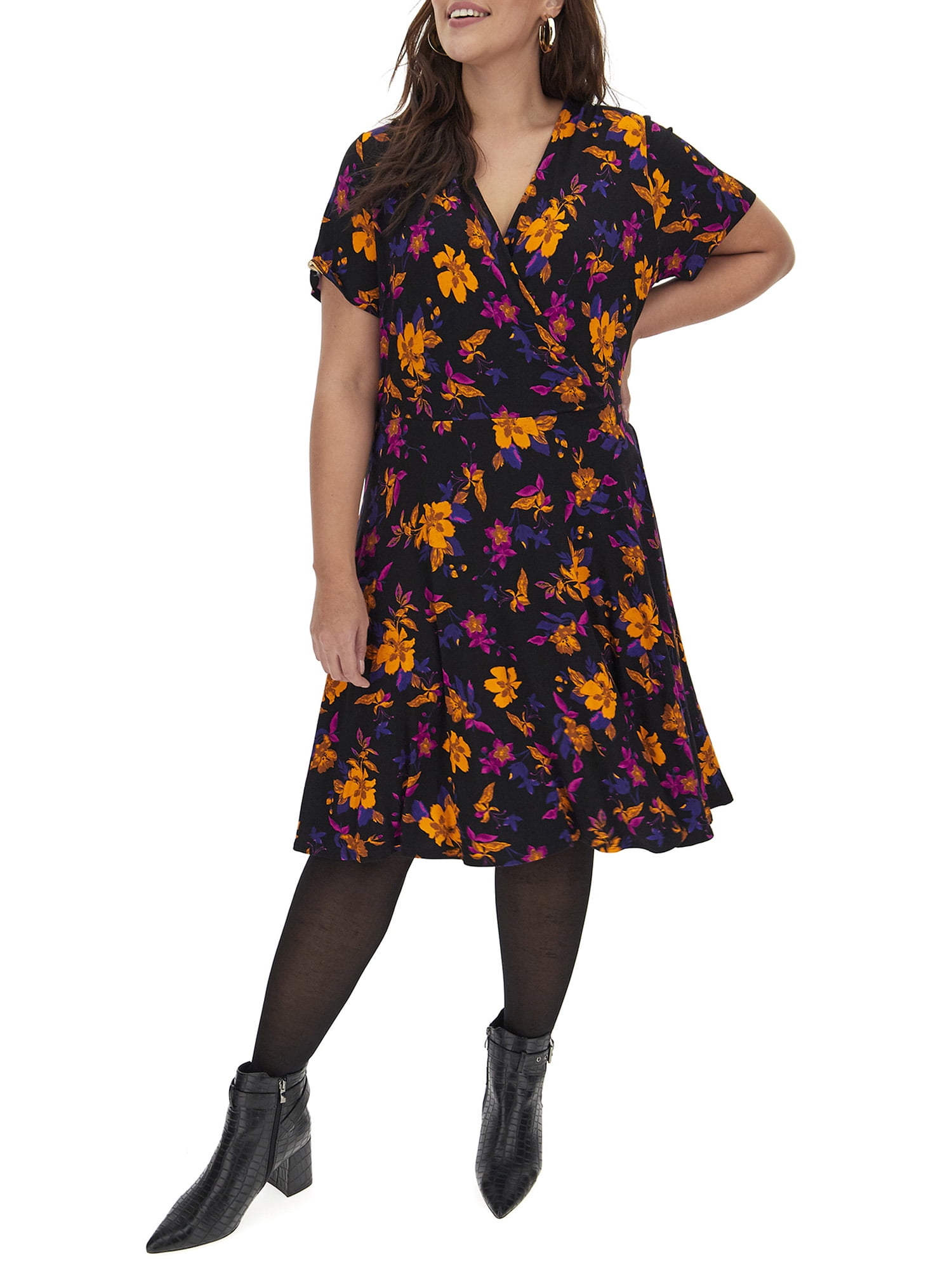 plus size wrap skater dress