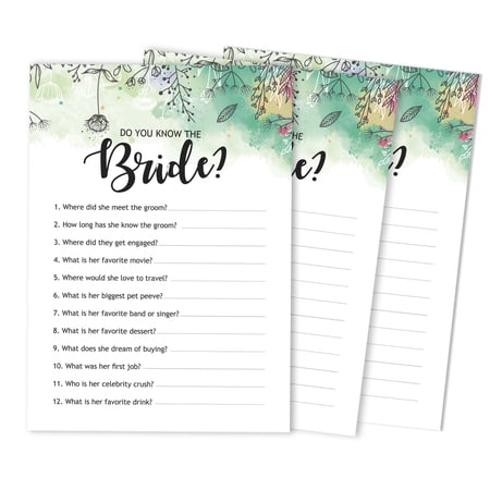 Inkdotpot How Well Do You Know The Bride Bridal Shower Bachelorette PartyGameActivityCards 50-PackGreenery FloralWho Know The Bride Best price history on PriceWatchPro