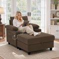 thumbnail image 3 of Lunale Accent Chair with Storage Ottoman & Adjustable Backrest, Chaise Lounge Chair Indoor with USB, Living Room Reading Armchair, Coffee, 3 of 10