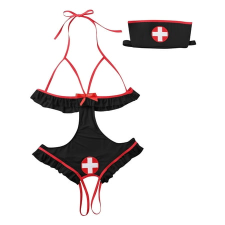 

NECHOLOGY Women Sexy Lingerie Cosplay Clothing Sexy Hollow Underwear Jumpsuit Lingerie for Women plus Size Underwear Black Small