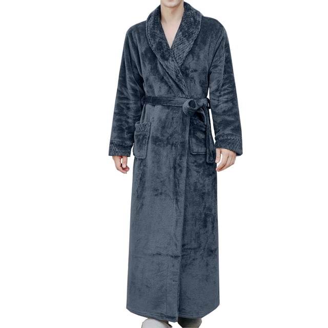 LSLJS Men Solid Color Fallow Cardigan Pocket Long Sleeve Nightclothes Bathrobe, Robes Gifts for Men