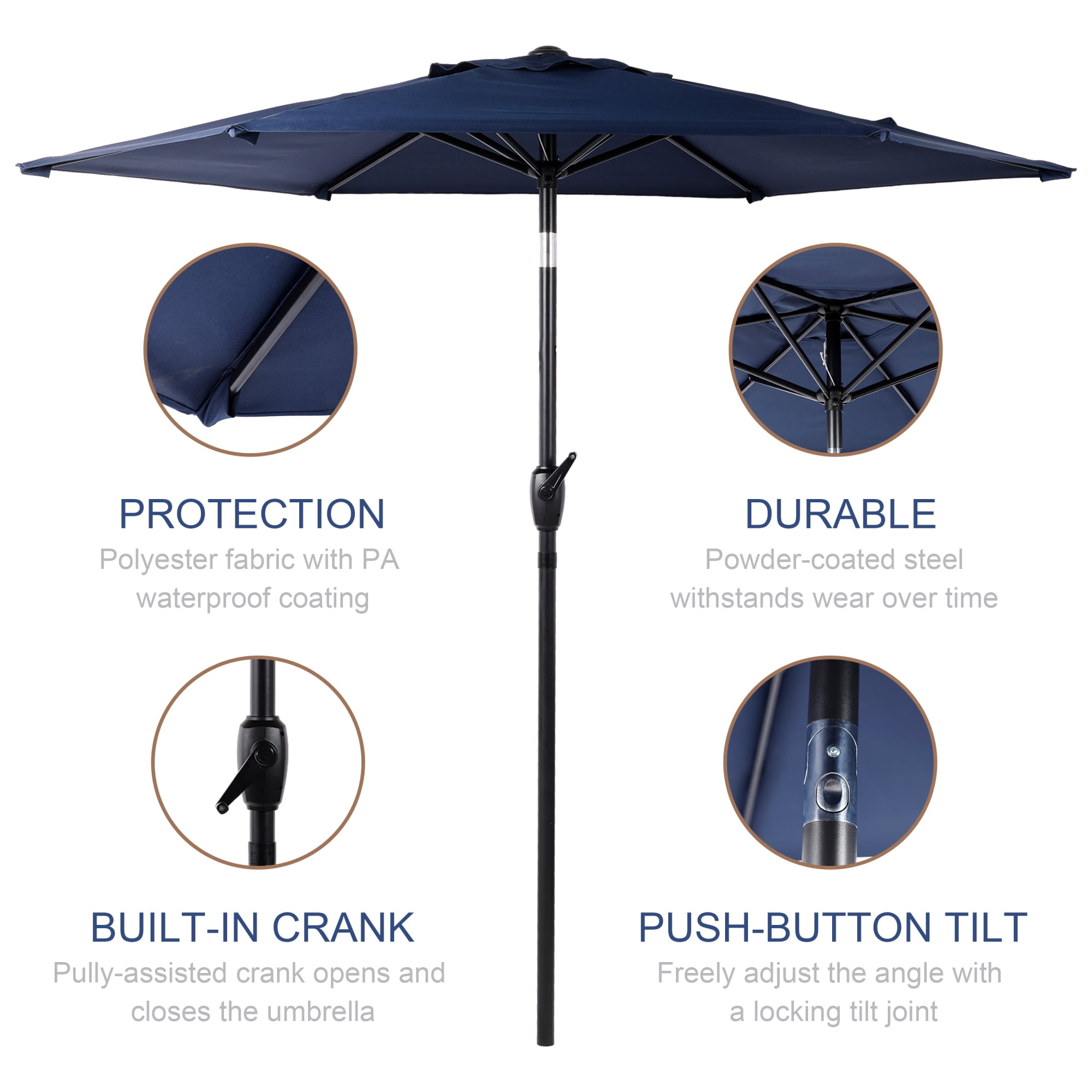 Leumius 10FT Patio Umbrella,Outdoor Market Yard Umbrella, Sun Shade Umbrella with Push Button Tilt and Crank Mechanism for Garden, Deck, Pool and Backyard, Not Include Umbrella Base,Blue