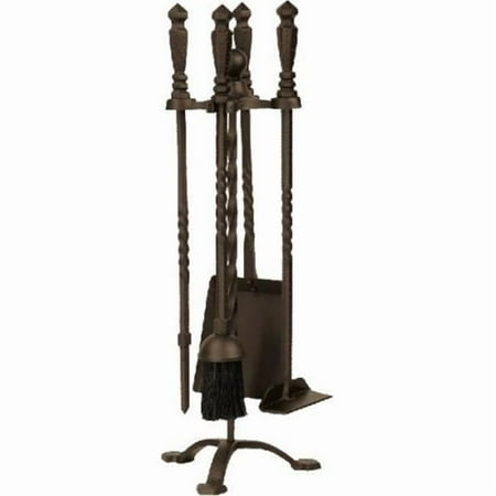Dagan 1105B Wrought Iron Stove Fireplace Tool Set - Twist Style, Bronze - 5 Piece